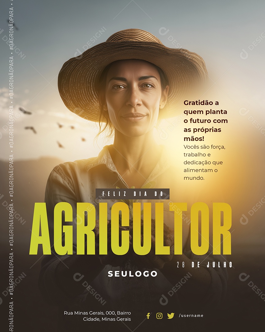 Feliz Dia do Agricultor 28 de Julho Gratidão a Quem Planta o Futuro Social Media PSD Editável