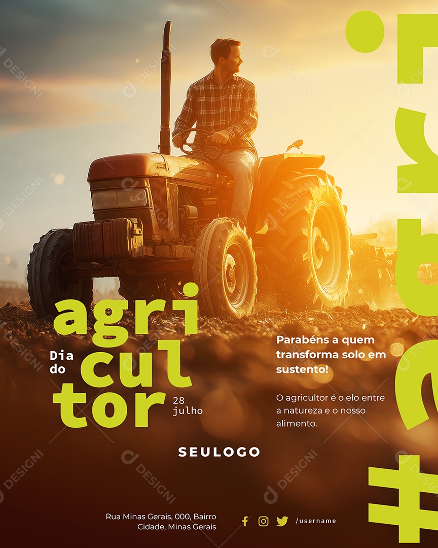Dia do Agricultor 28 de Julho Parabéns a Quem Transforma Solo em Sustento Social Media PSD Editável