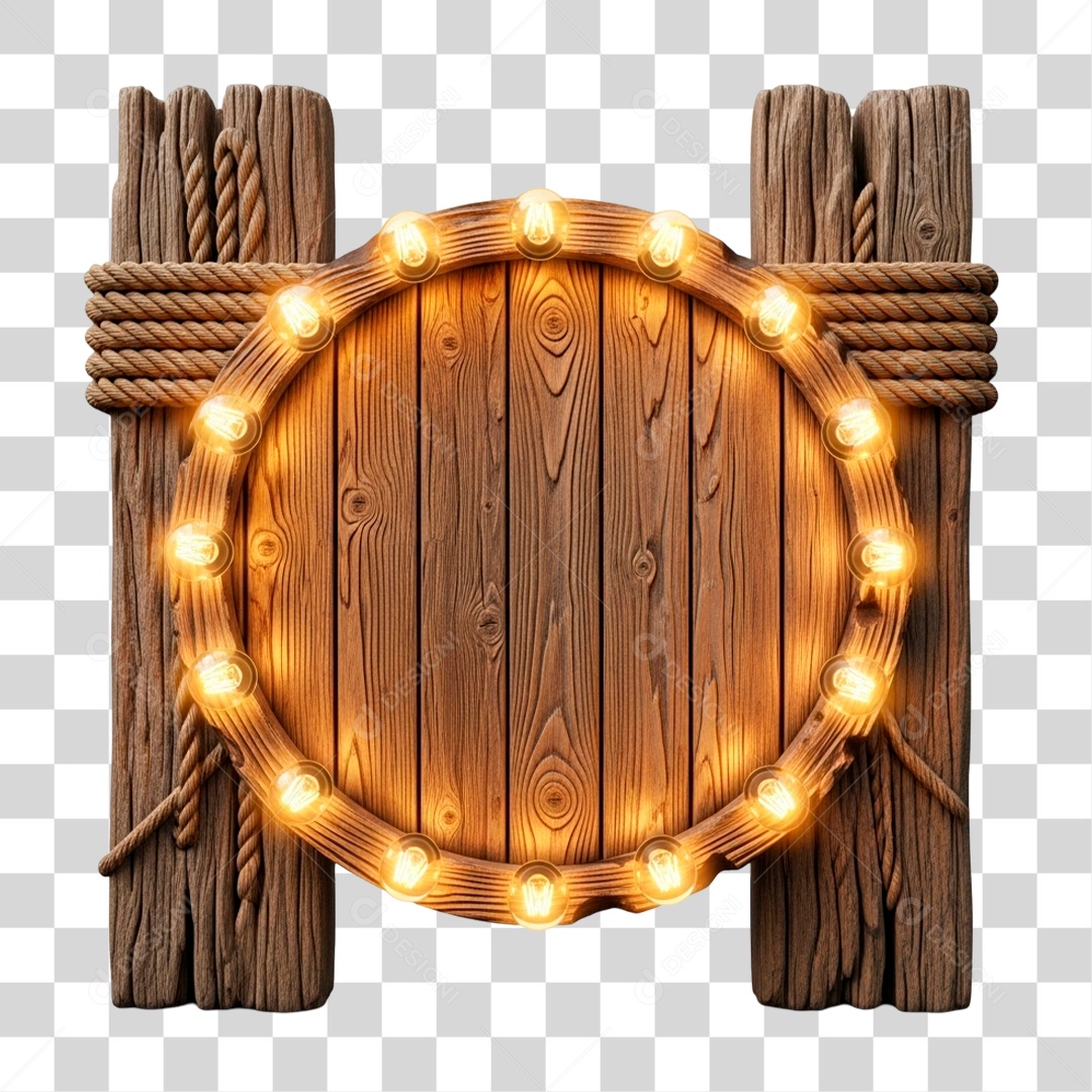 Placa Rústica Circular com Lâmpadas PNG Transparente