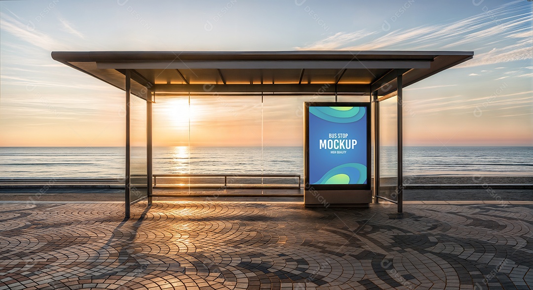 Ponto de Ônibus Com Anúncio PSD Editável Mockup