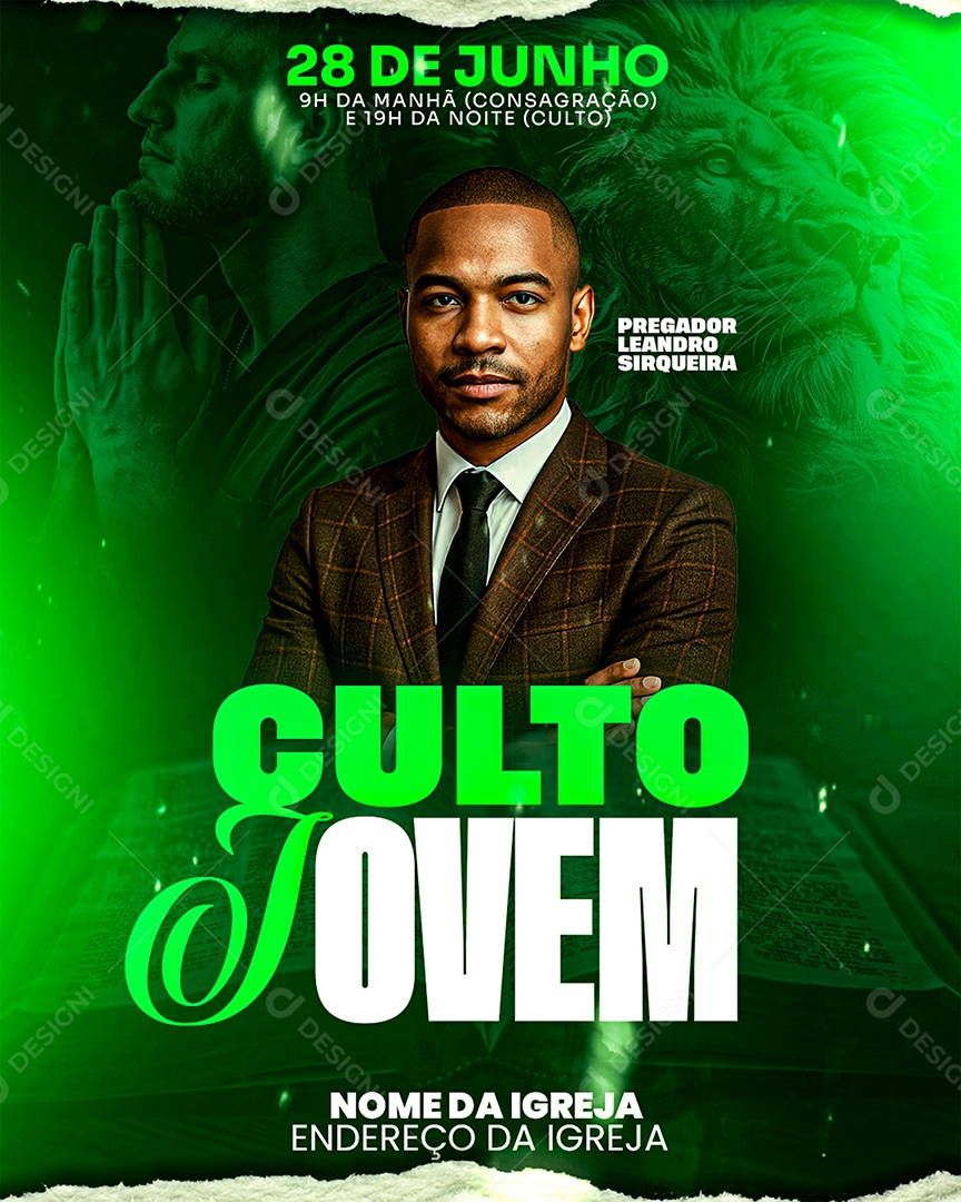 Flyer Gospel Culto Jovem Social Media PSD Editável