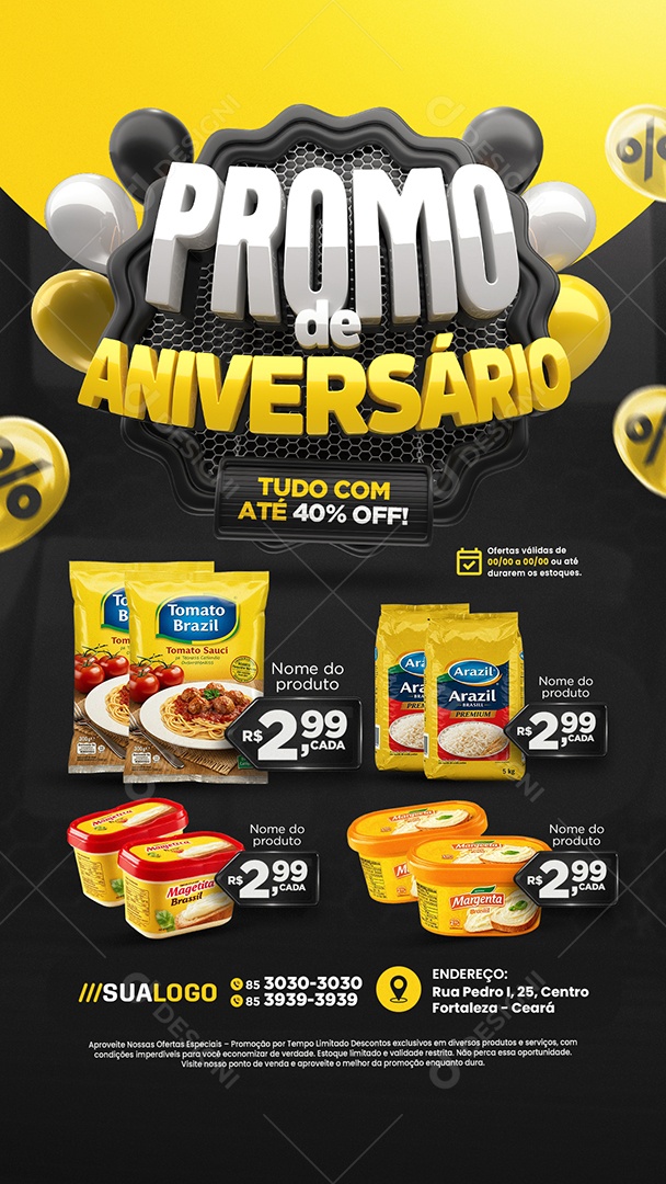 Story Tabloide Promo de Aniversário Supermercado Tudo com Até 40% Off Social Media PSD Editável