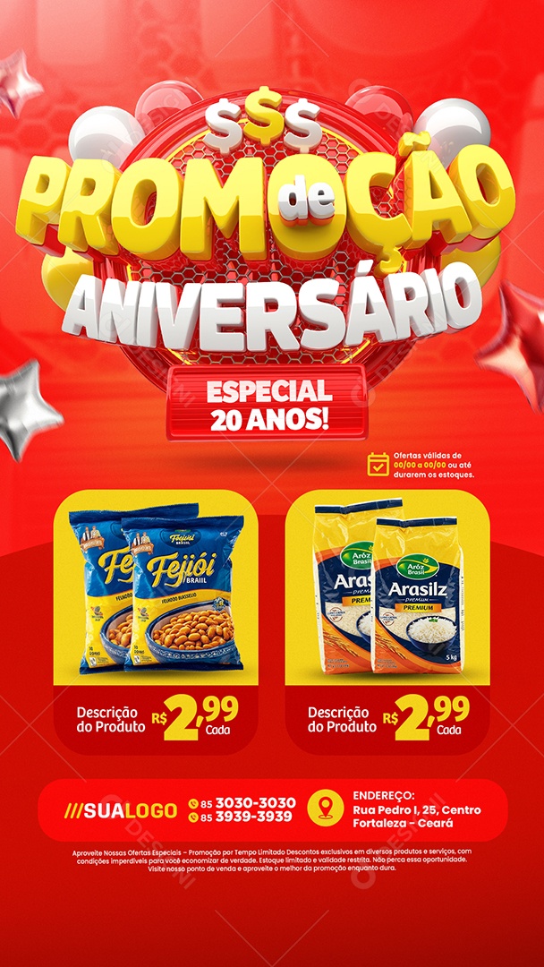 Story Tabloide Promoção de Aniversário Especial 20 Anos Supermercado Produtos Social Media PSD Editável