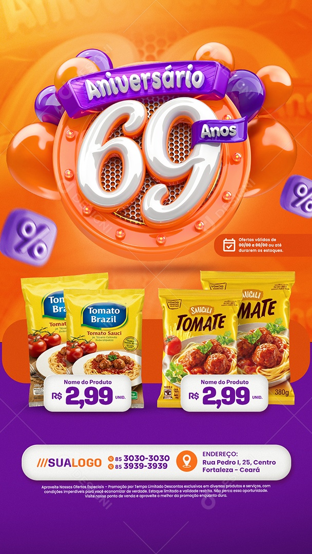 Story Tabloide Aniversário 69 Anos Supermercado Produtos Social Media PSD Editável