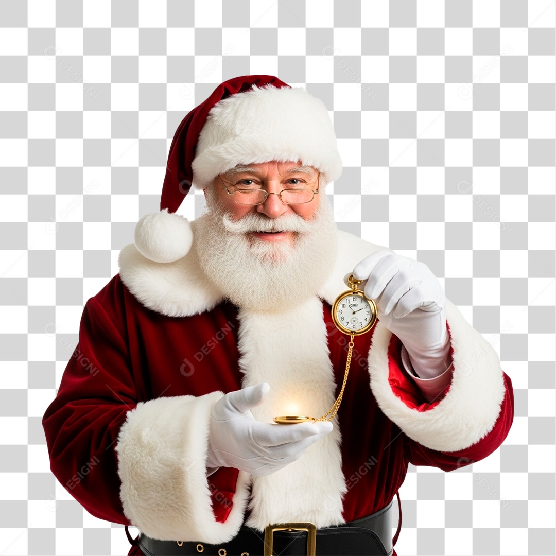 Papai Noel Segurando Relógio PNG Transparente