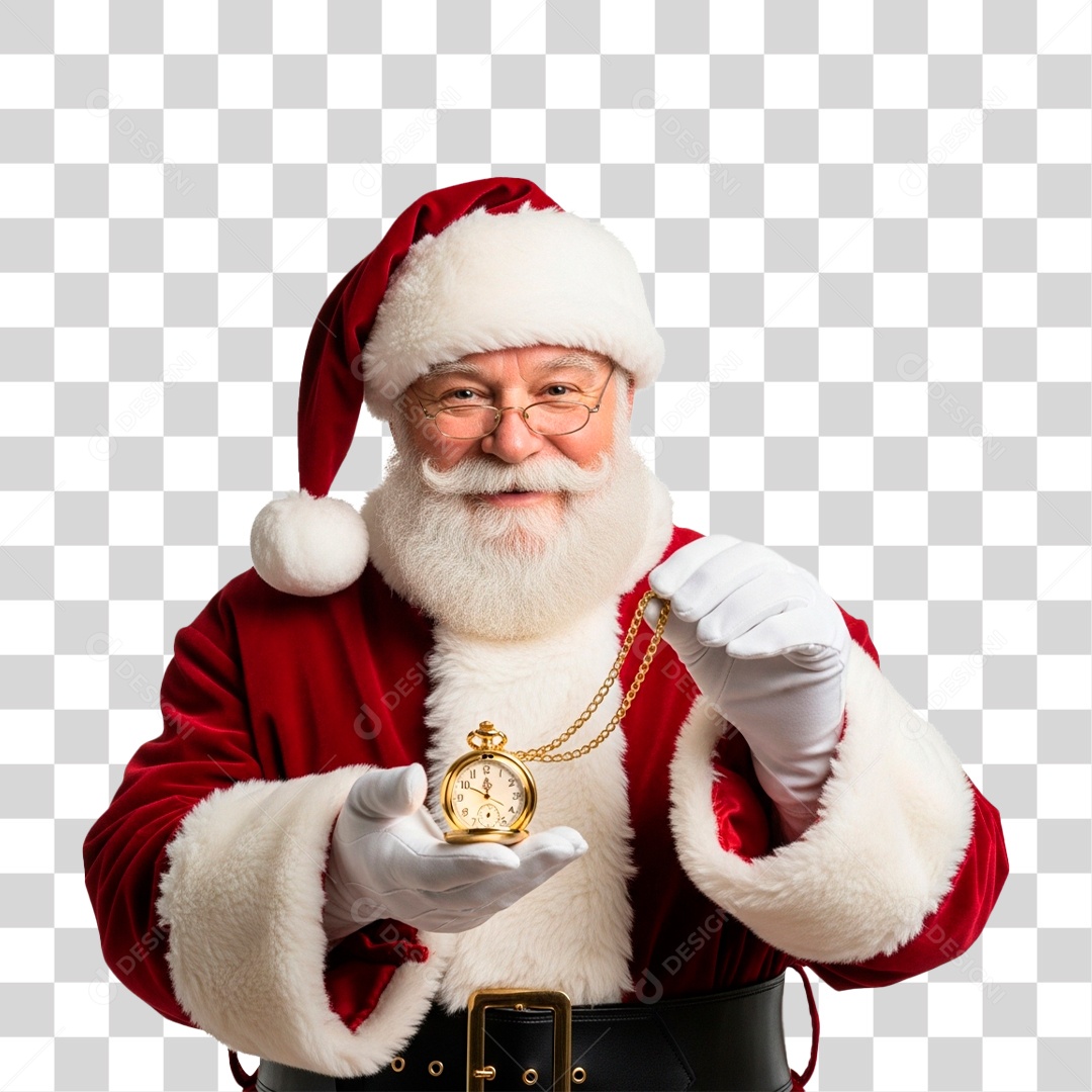 Papai Noel Segurando Relógio PNG Transparente