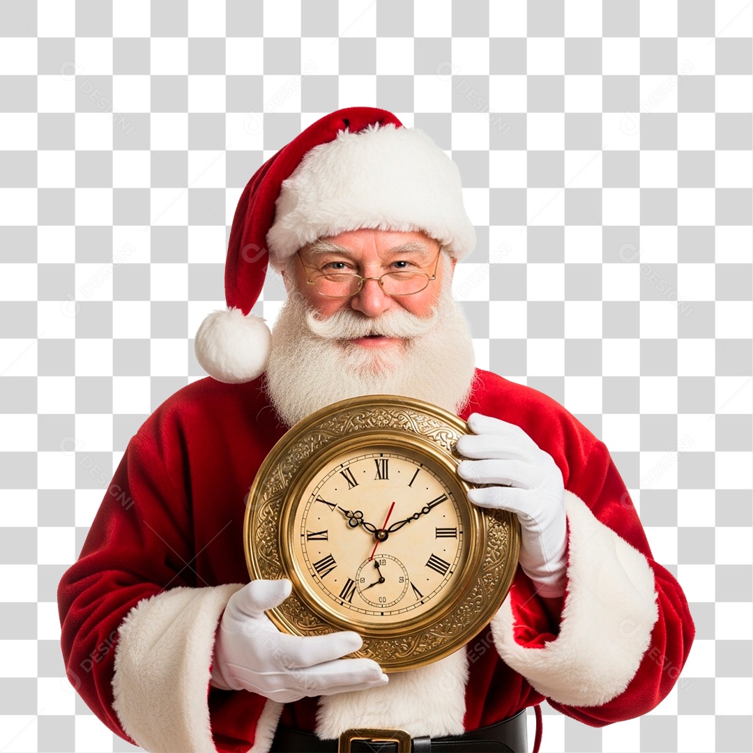 Papai Noel Segurando Relógio PNG Transparente