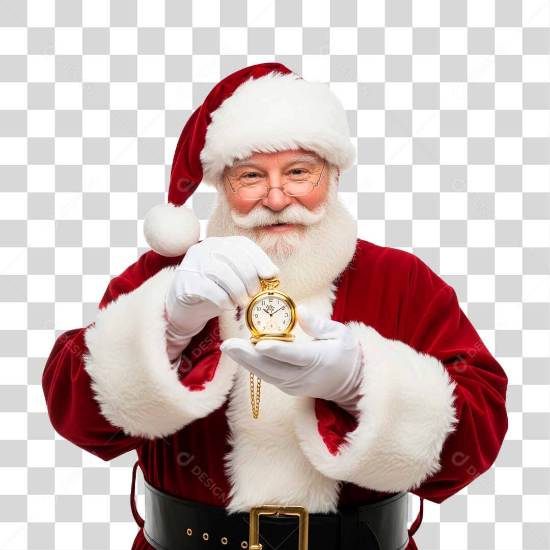 Papai Noel Segurando Relógio PNG Transparente