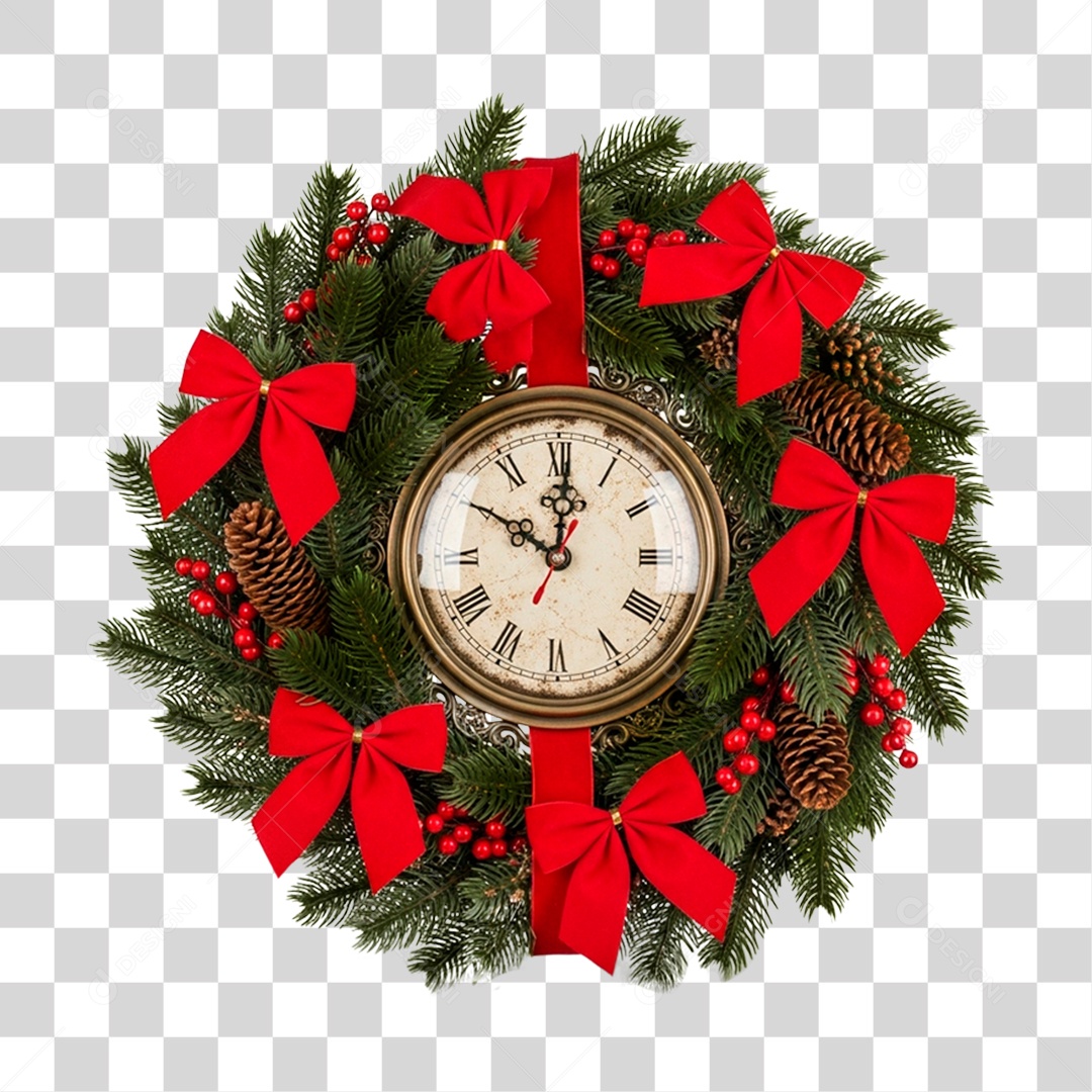 Guirlanda de Natal com Relógio PNG Transparente