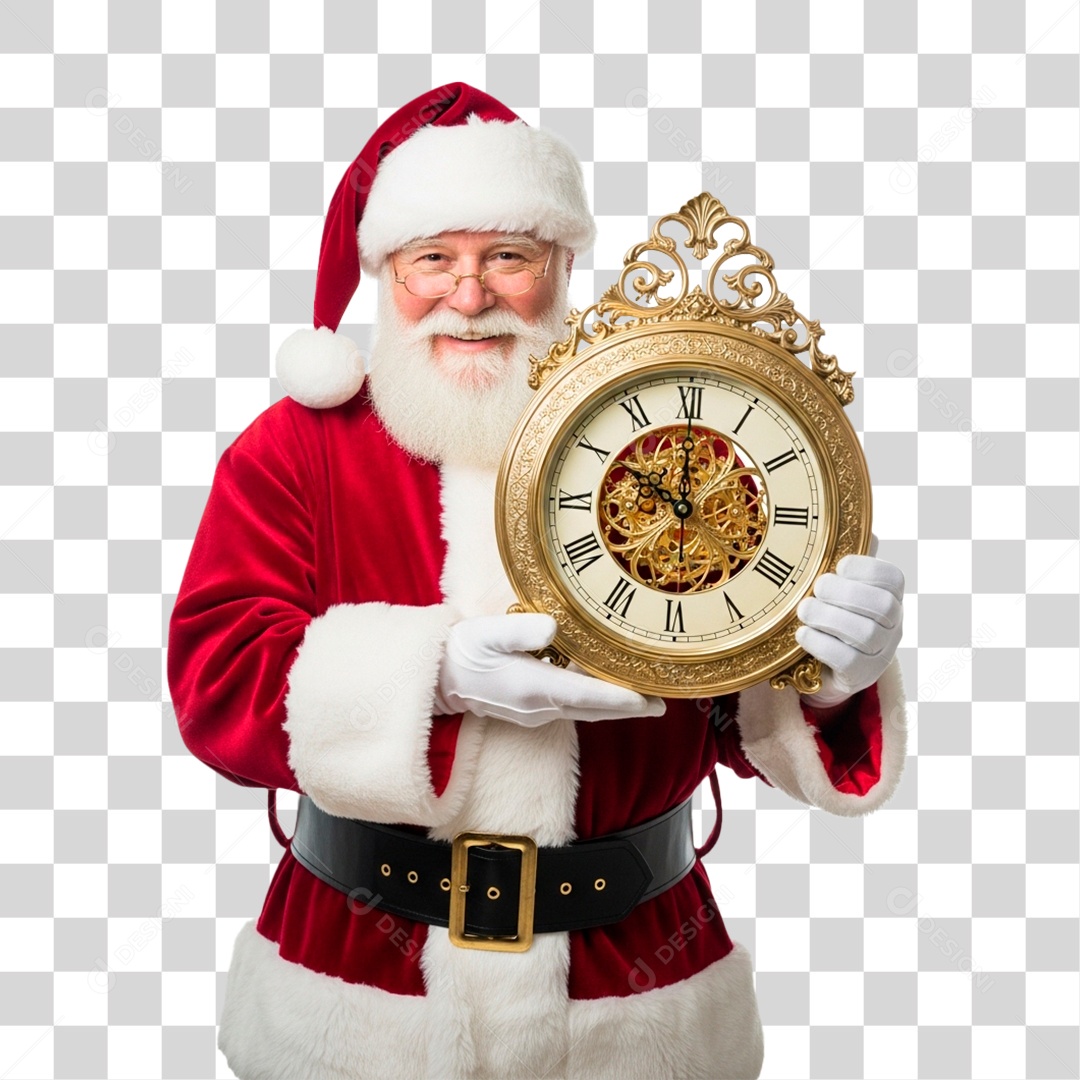 Papai Noel Segurando Relógio PNG Transparente