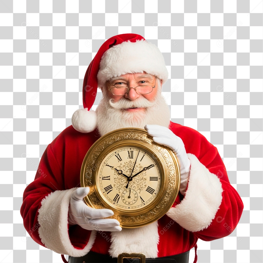 Papai Noel Segurando Relógio PNG Transparente