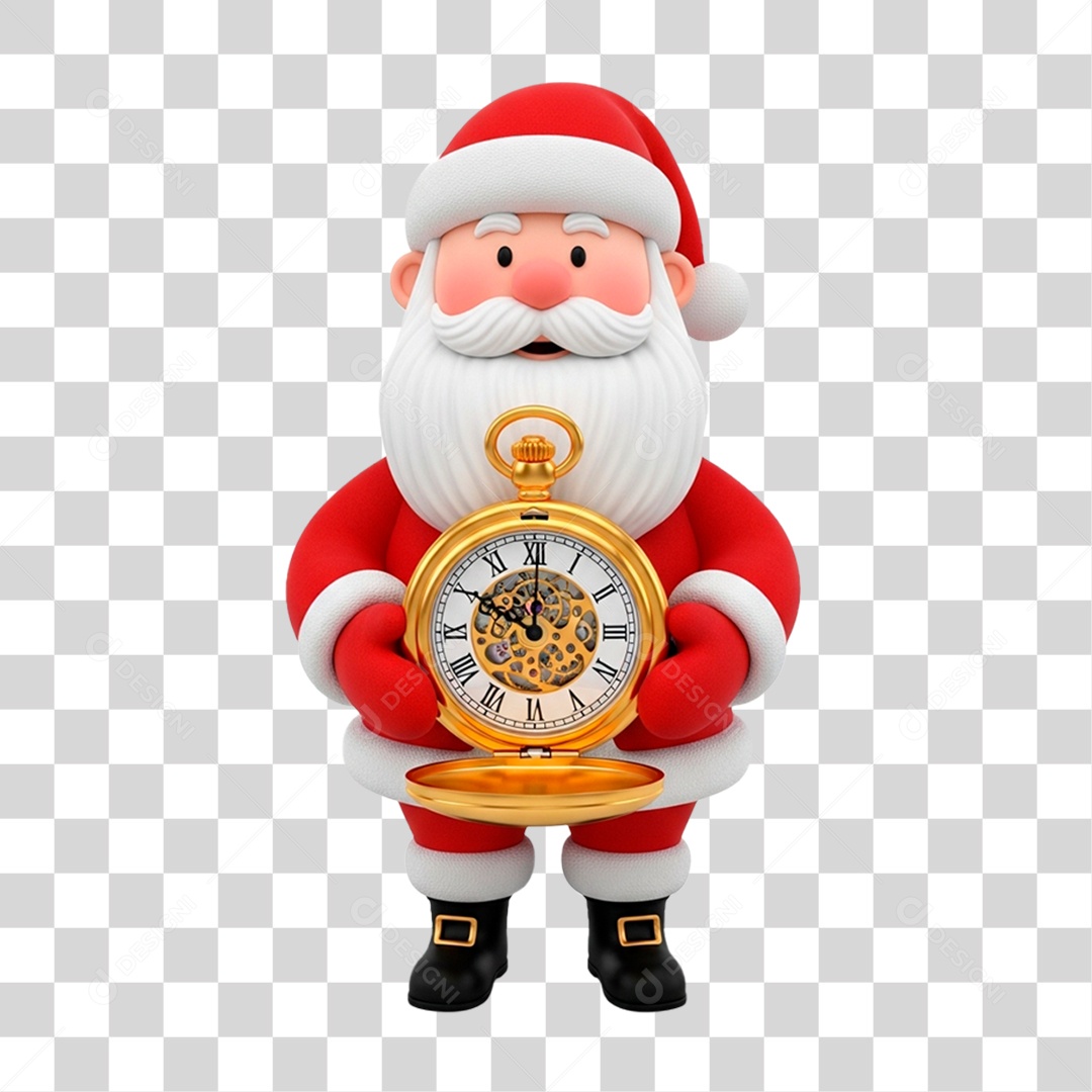 Personagem Papai Noel Segurando Relógio PNG Transparente