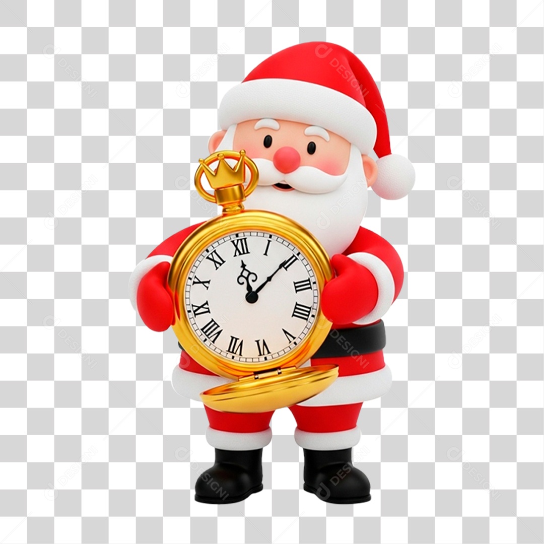 Personagem 3D Papai Noel Segurando Relógio PNG Transparente