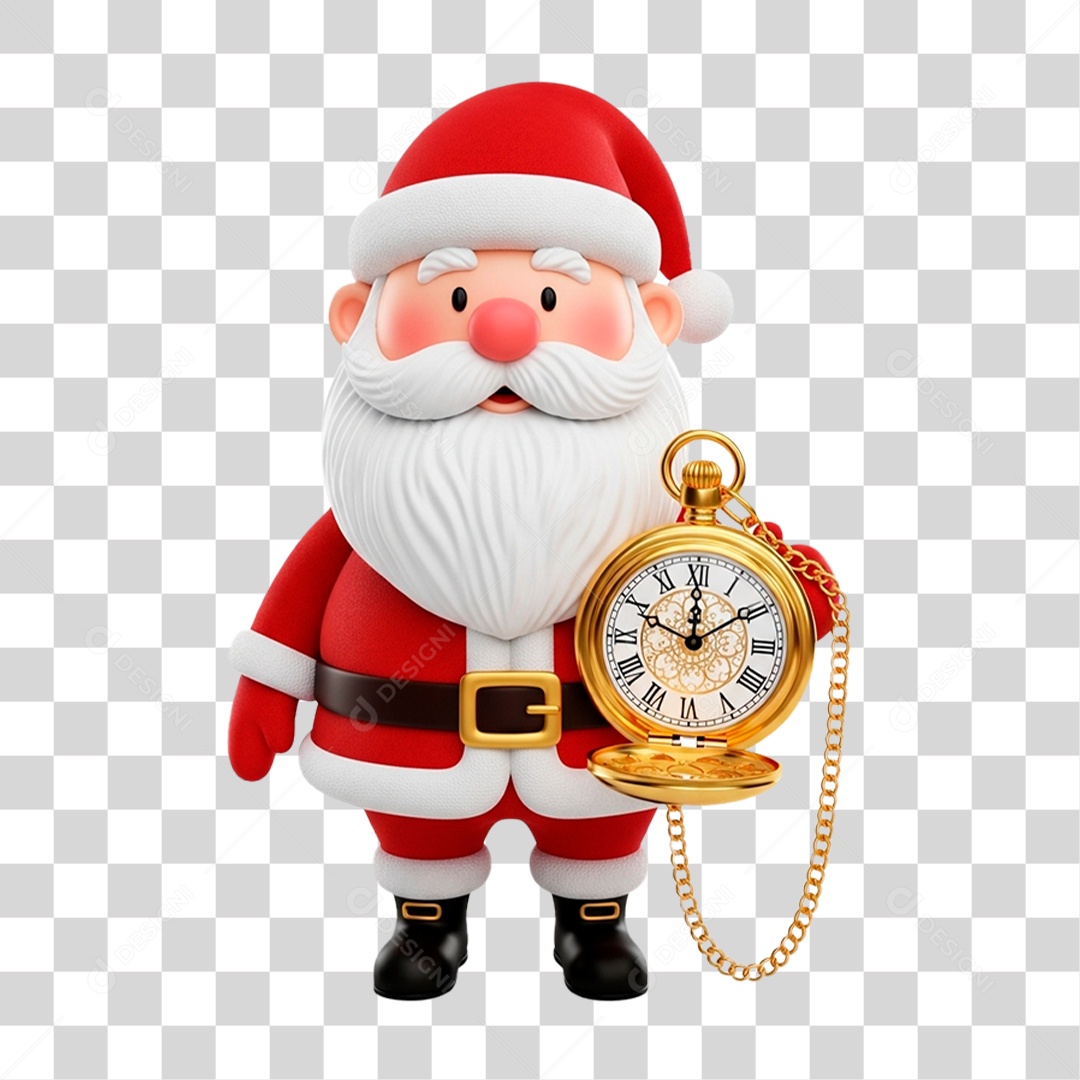 Personagem 3D Papai Noel Segurando Relógio PNG Transparente