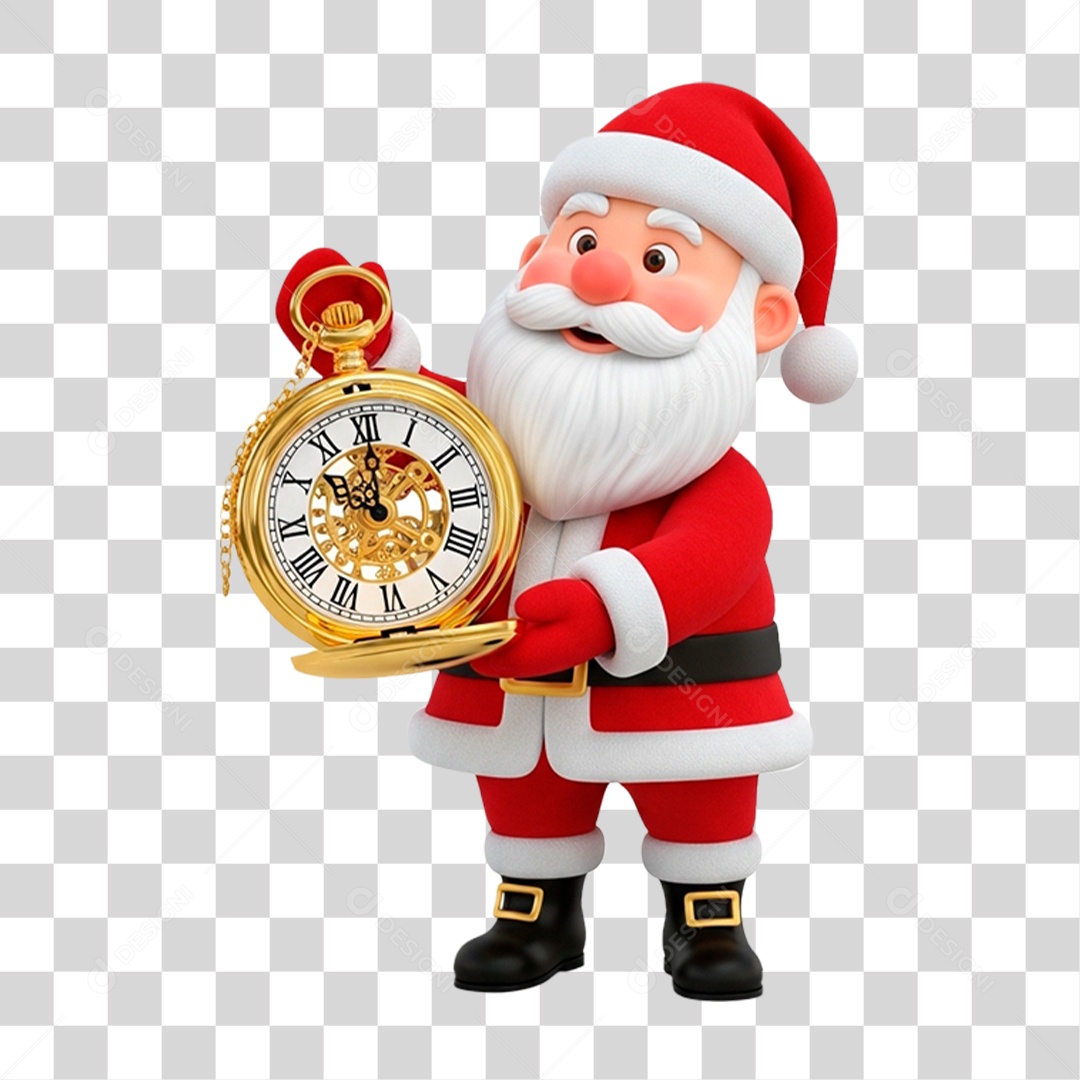 Personagem 3D Papai Noel Segurando Relógio PNG Transparente