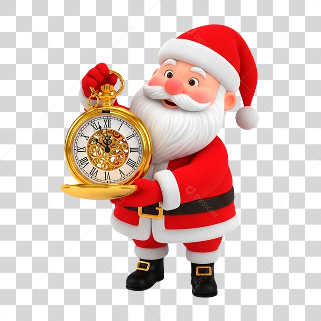 Personagem 3D Papai Noel Segurando Relógio PNG Transparente