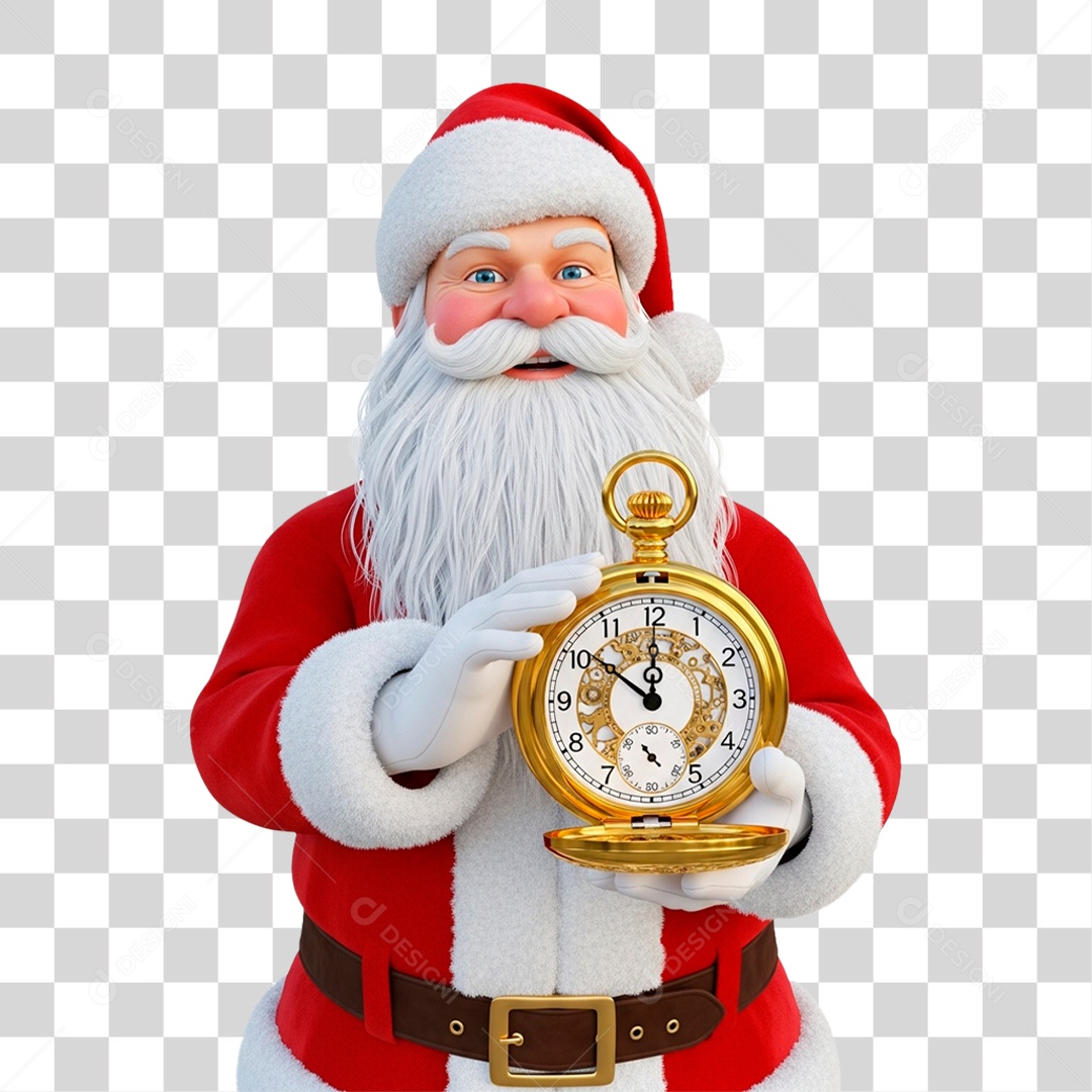 Personagem 3D Papai Noel Segurando Relógio PNG Transparente