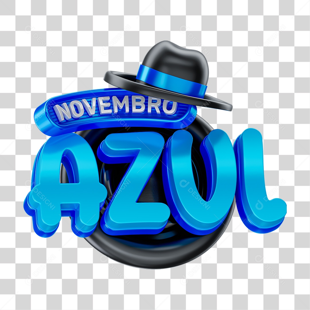 Selo 3D Novembro Azul PNG Transparente
