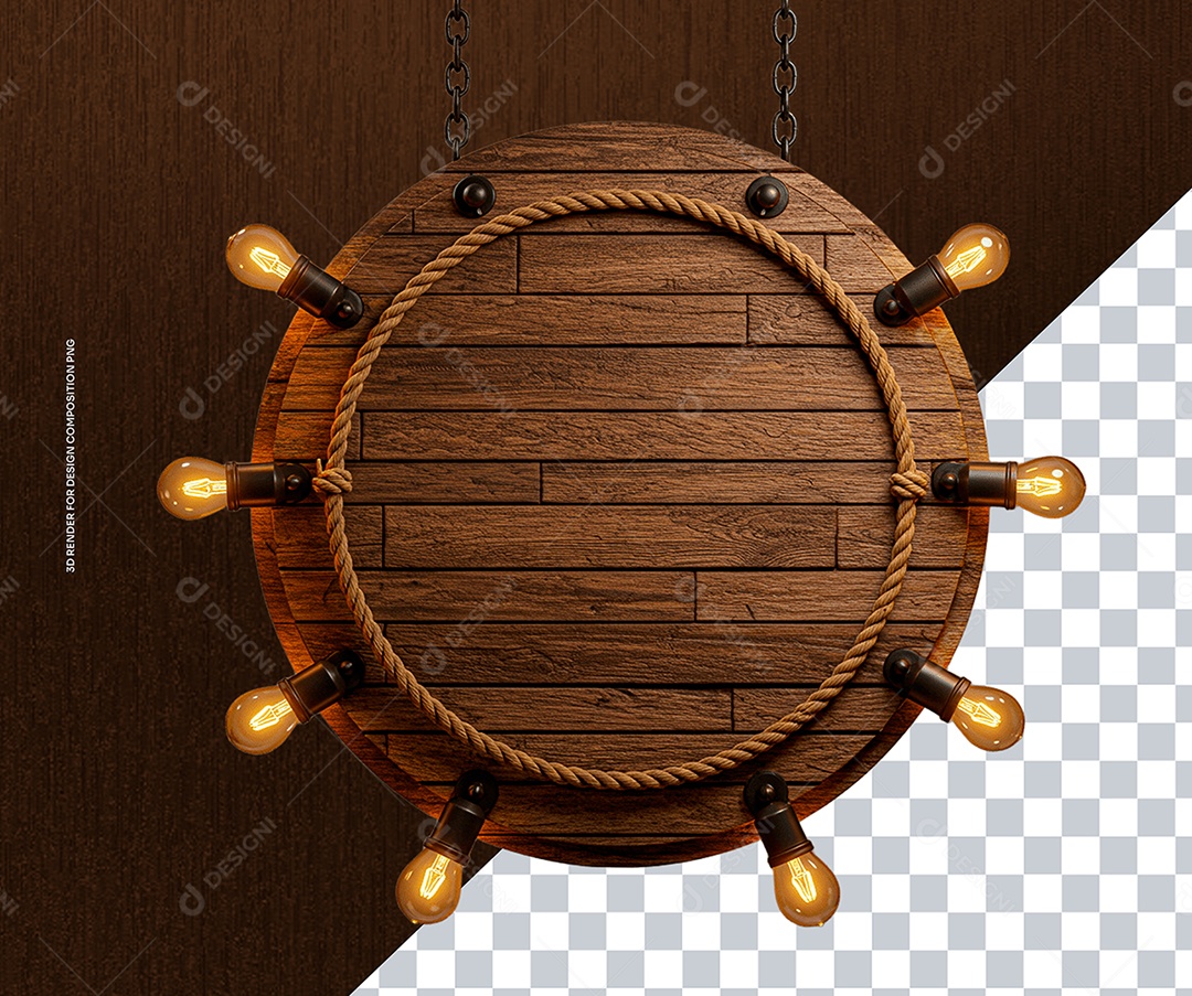 Elemento 3D Círculo de Madeira com Luzes para Composição PSD