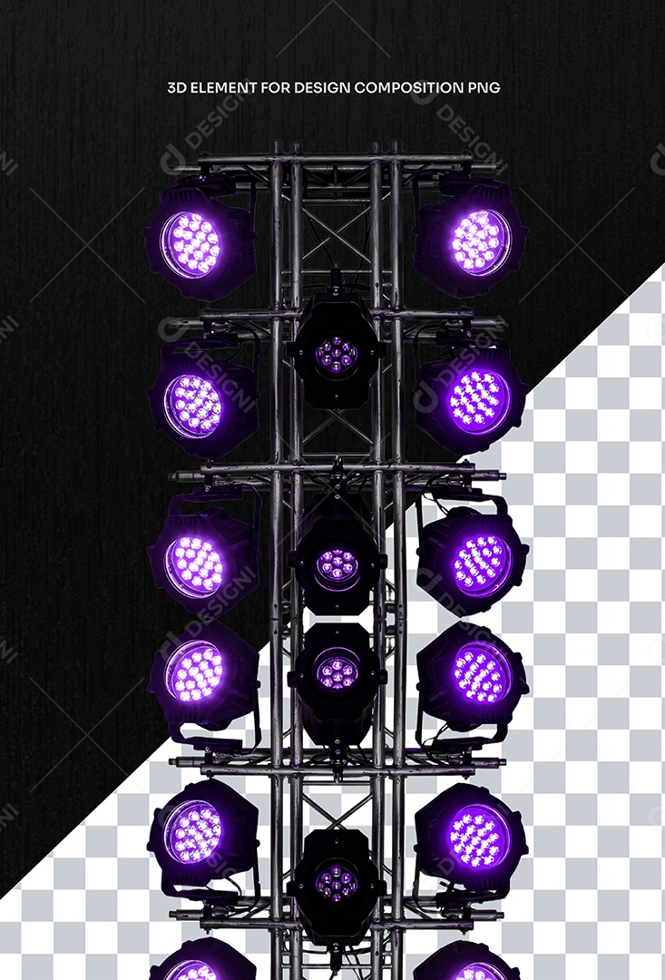 Elemento 3D Estrutura para Shows e Flyers Com Luzes Roxa para Composição PSD