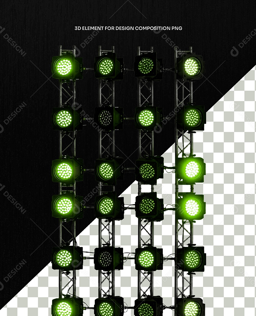 Elemento 3D Estrutura para Shows e Flyers Com Luzes Verdes para Composição PSD