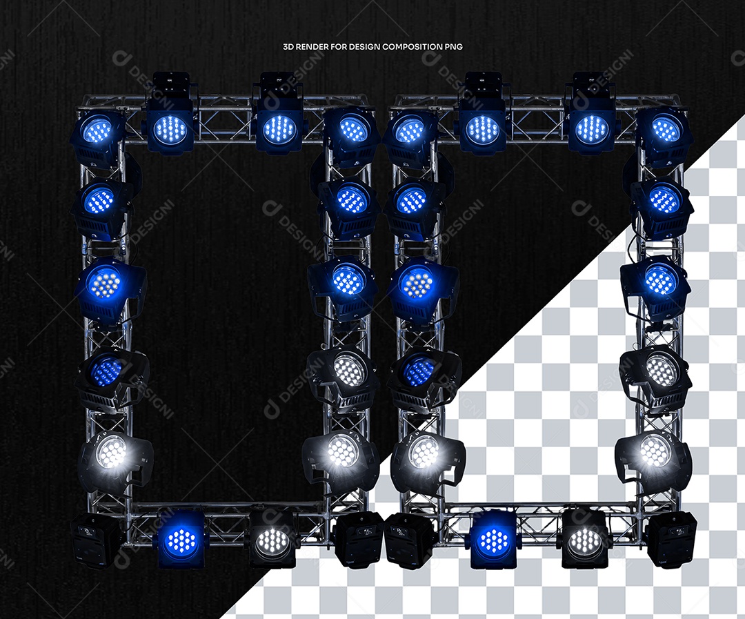 Elemento 3D Estrutura Quadrada Dupla para Shows e Flyers Com Luzes para Composição PSD
