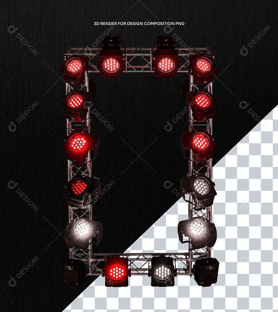 Elemento 3D Estrutura Quadrada para Shows e Flyers Com Luzes para Composição PSD