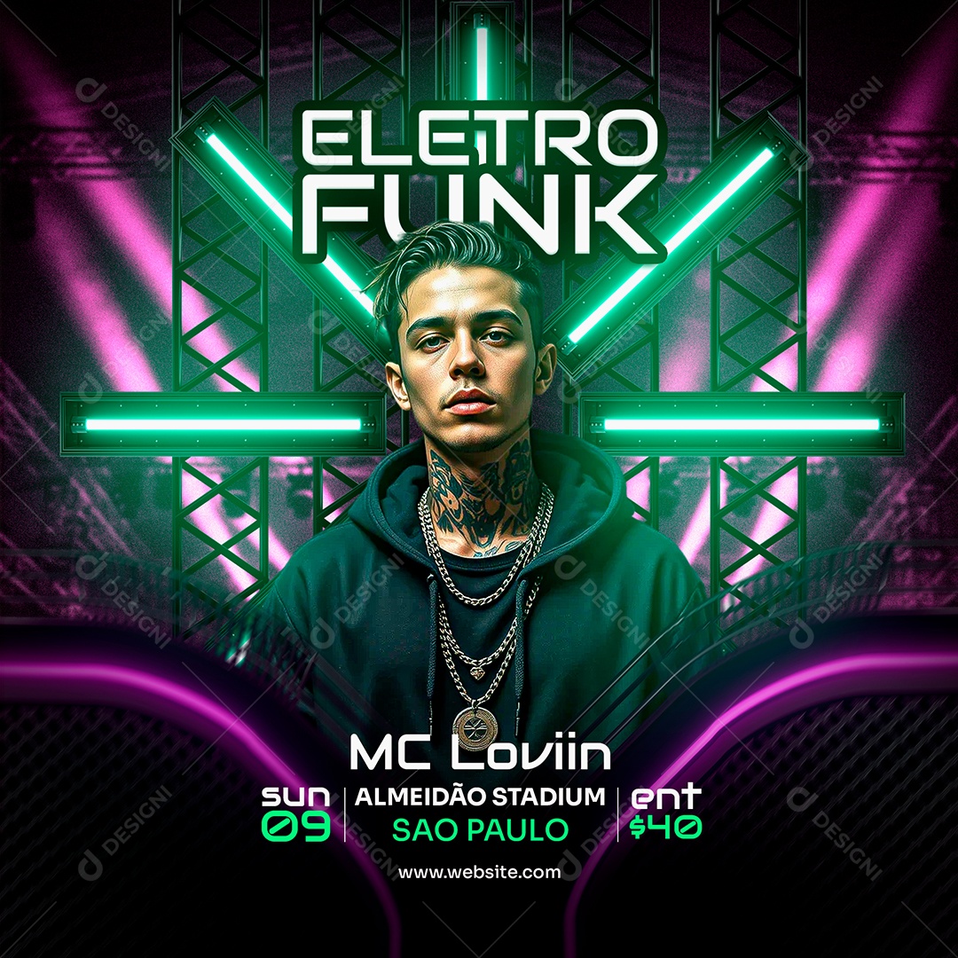 Flyer Feed Eletro Funk Social Media PSD Editável