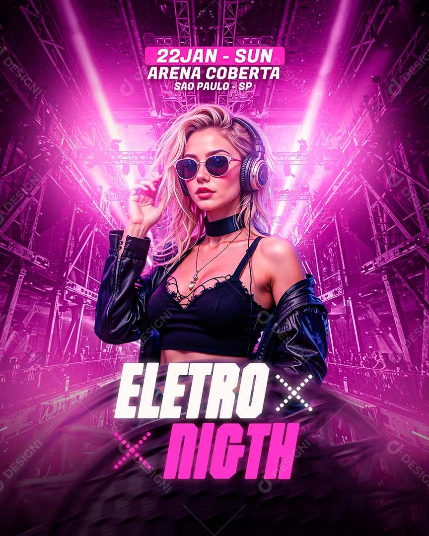 Flyer Feed Eletro Night Rosa Social Media PSD Editável