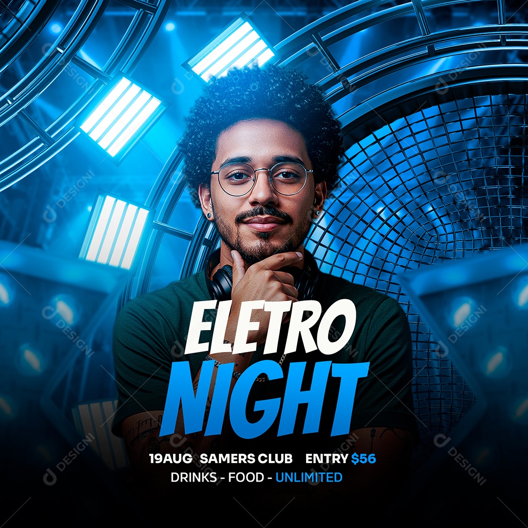 Flyer Feed Eletro Night Social Media PSD Editável