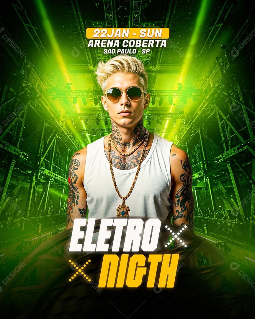 Flyer Feed Eletro Night Verde Social Media PSD Editável