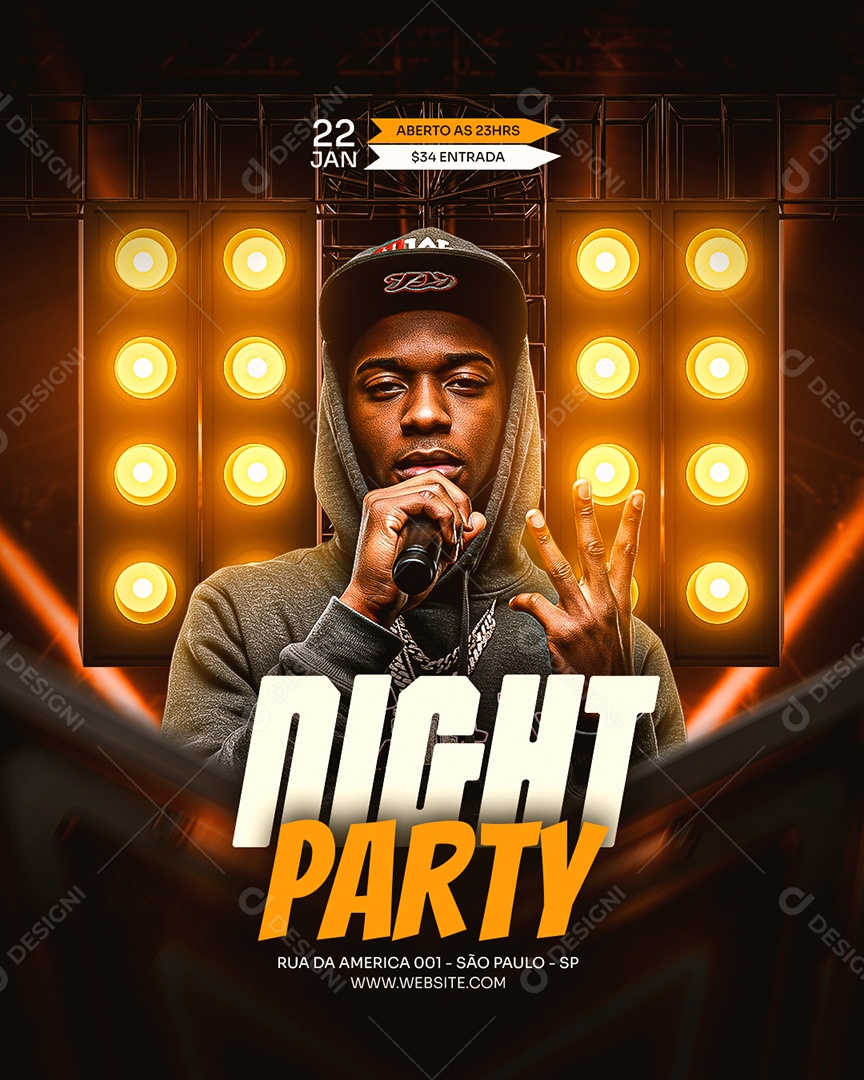 Flyer Feed Night Party Amarelo Social Media PSD Editável