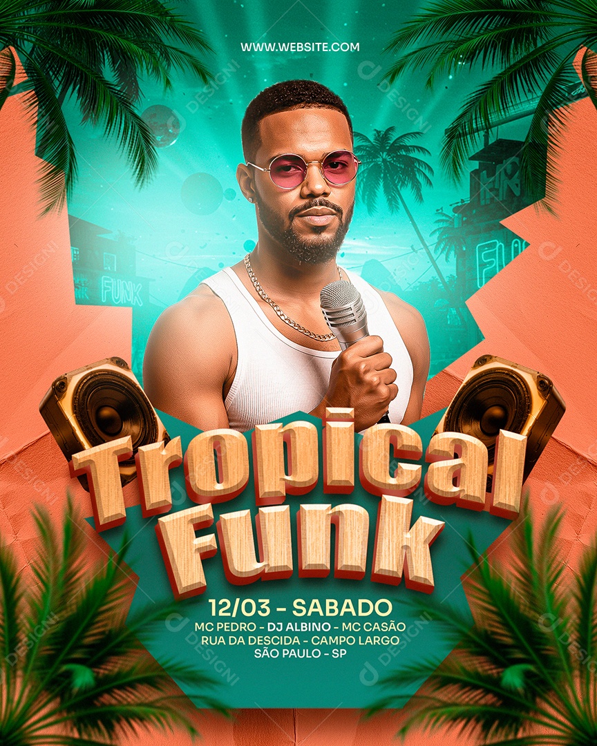 Flyer Feed Tropical Funk Sábado Social Media PSD Editável