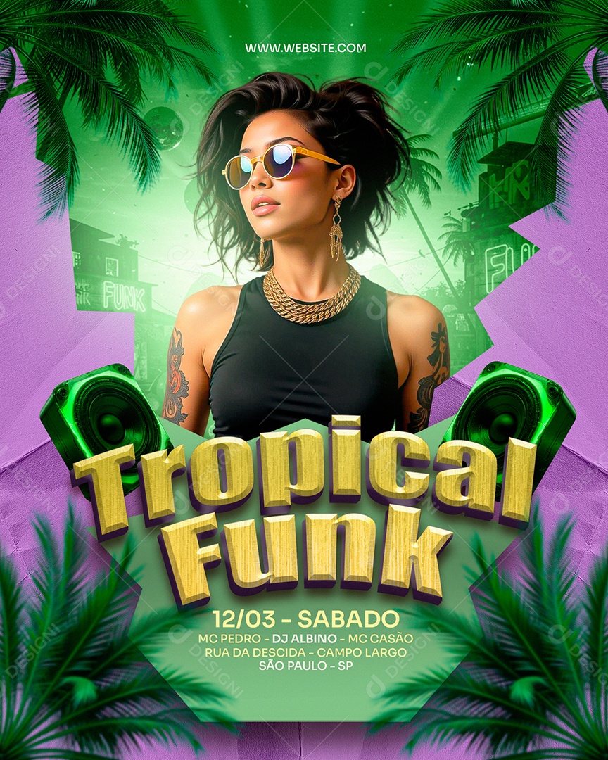 Flyer Feed Tropical Funk Social Media PSD Editável