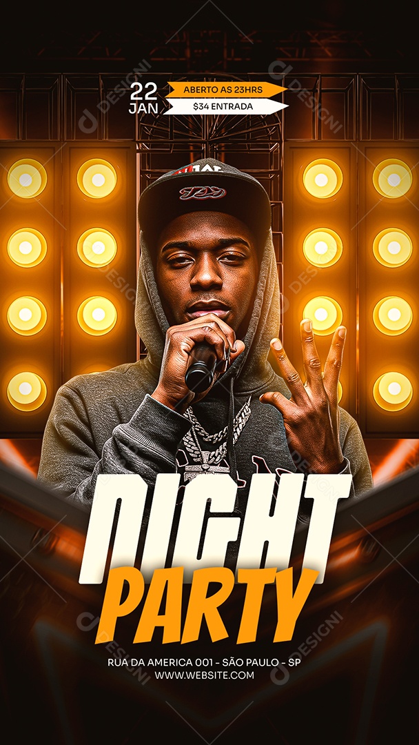 Flyer Story Night Party Amarelo Social Media PSD Editável
