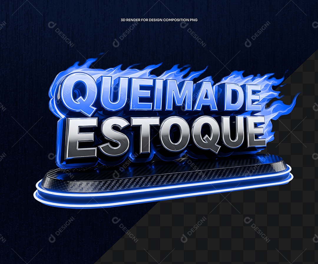 Selo 3D Queima de Estoque Azul Para Composição PSD