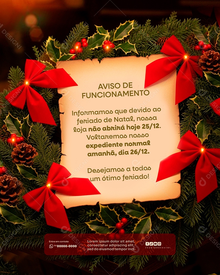 Aviso De Funcionamento De Dezembro Natal Social Media PSD Editável