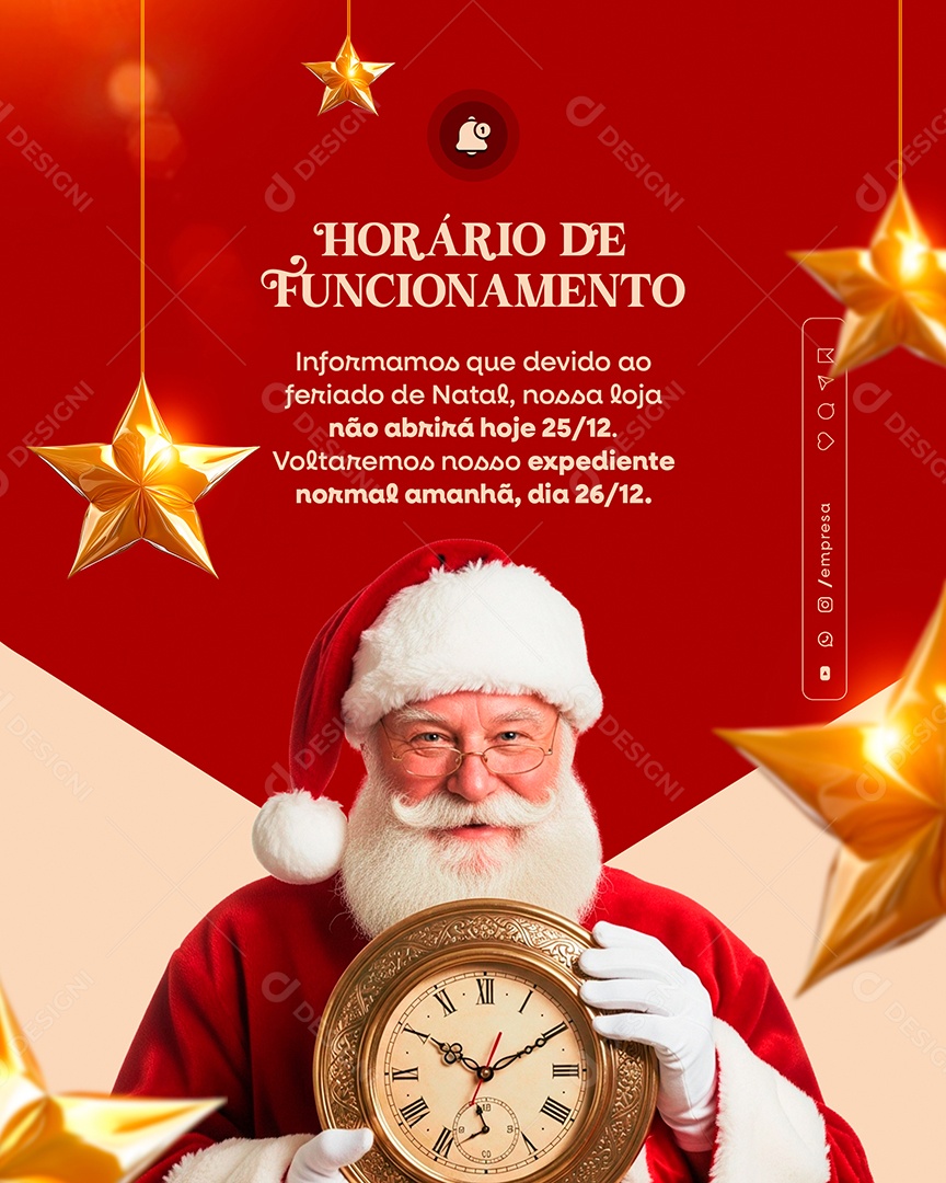 Aviso De Funcionamento De Dezembro Natal Social Media PSD Editável
