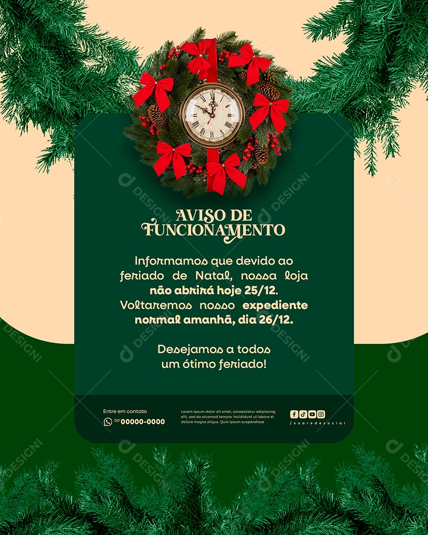 Aviso De Funcionamento De Dezembro Natal Social Media PSD Editável