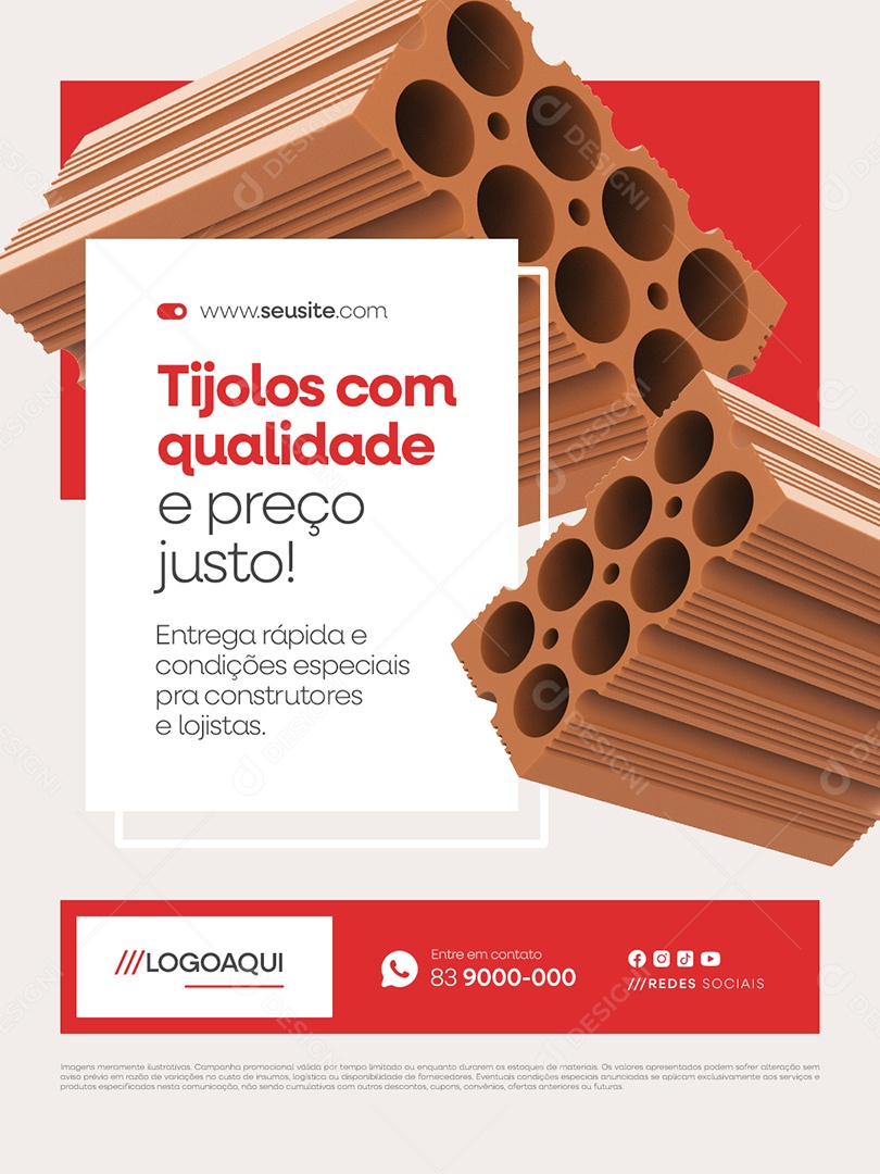 Tijolaria Tijolos com Qualidade e Preço Justo Social Media PSD Editável