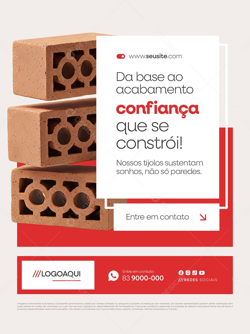 Tijolaria da Base ao Acabamento Confiança Que Se Constrói Social Media PSD Editável
