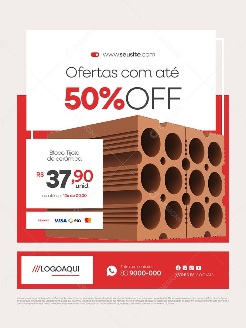 Tijolaria Ofertas com Até 50% Off Social Media PSD Editável