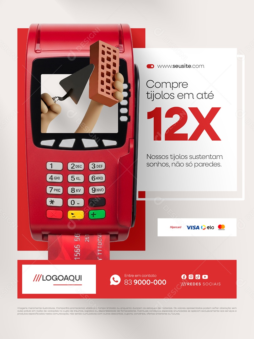 Tijolaria Compre Tijolos em Até 12x Social Media PSD Editável