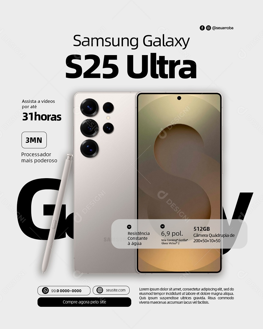 Loja de Celulares Samsung Galaxy S25 Ultra Social Media PSD Editável