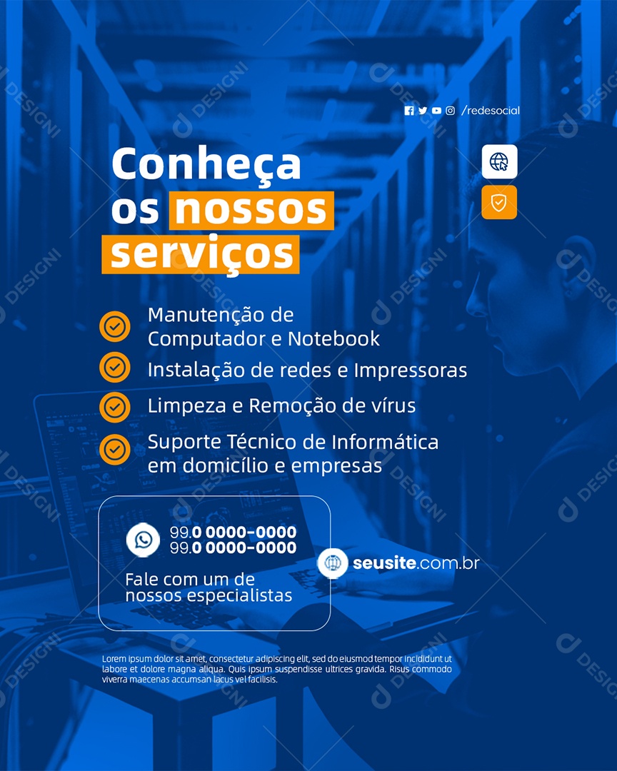 Loja de Informática Conheça Os Nossos Serviços Social Media PSD Editável