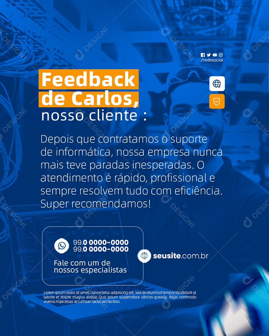 Loja de Informática Feedback de Carlos Nosso Cliente Social Media PSD Editável