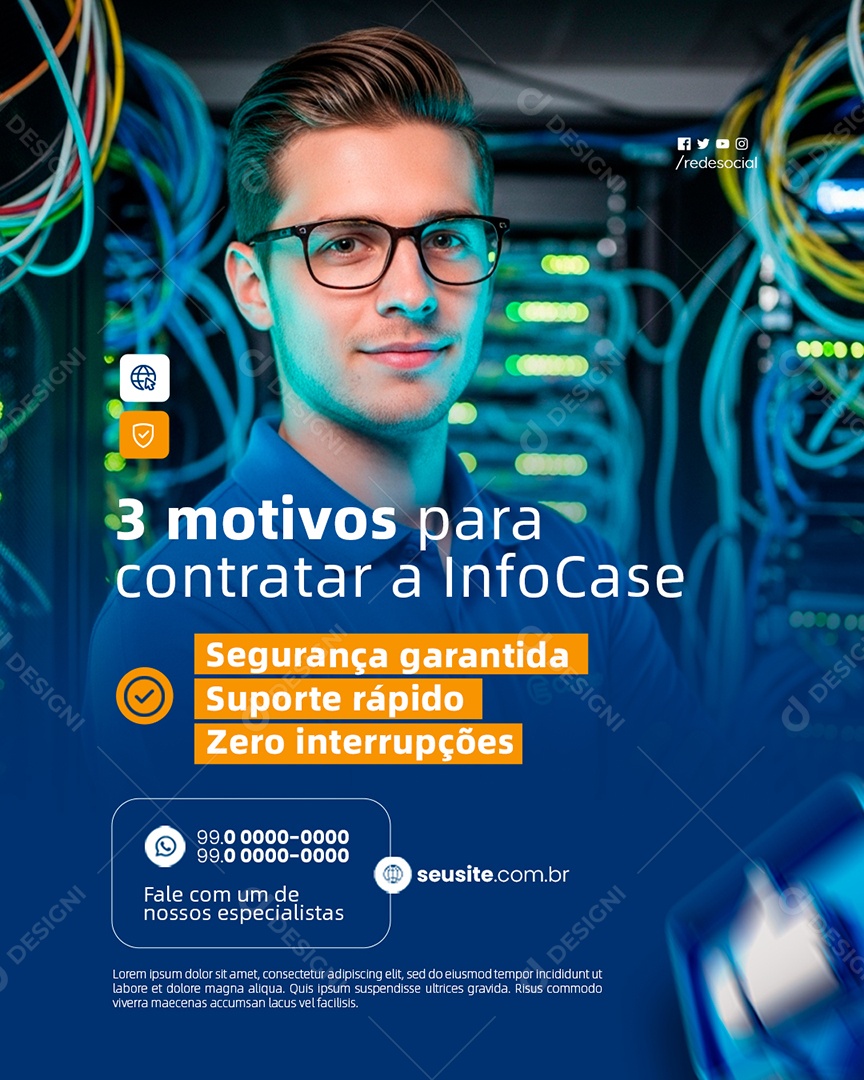 Loja de Informática Três Motivos para Contratar Social Media PSD Editável