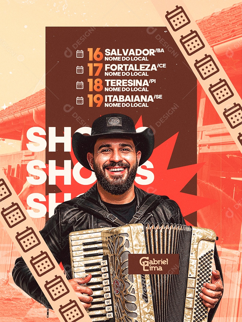 Flyer Próximos Shows Gabriel Lima Social Media PSD Editável