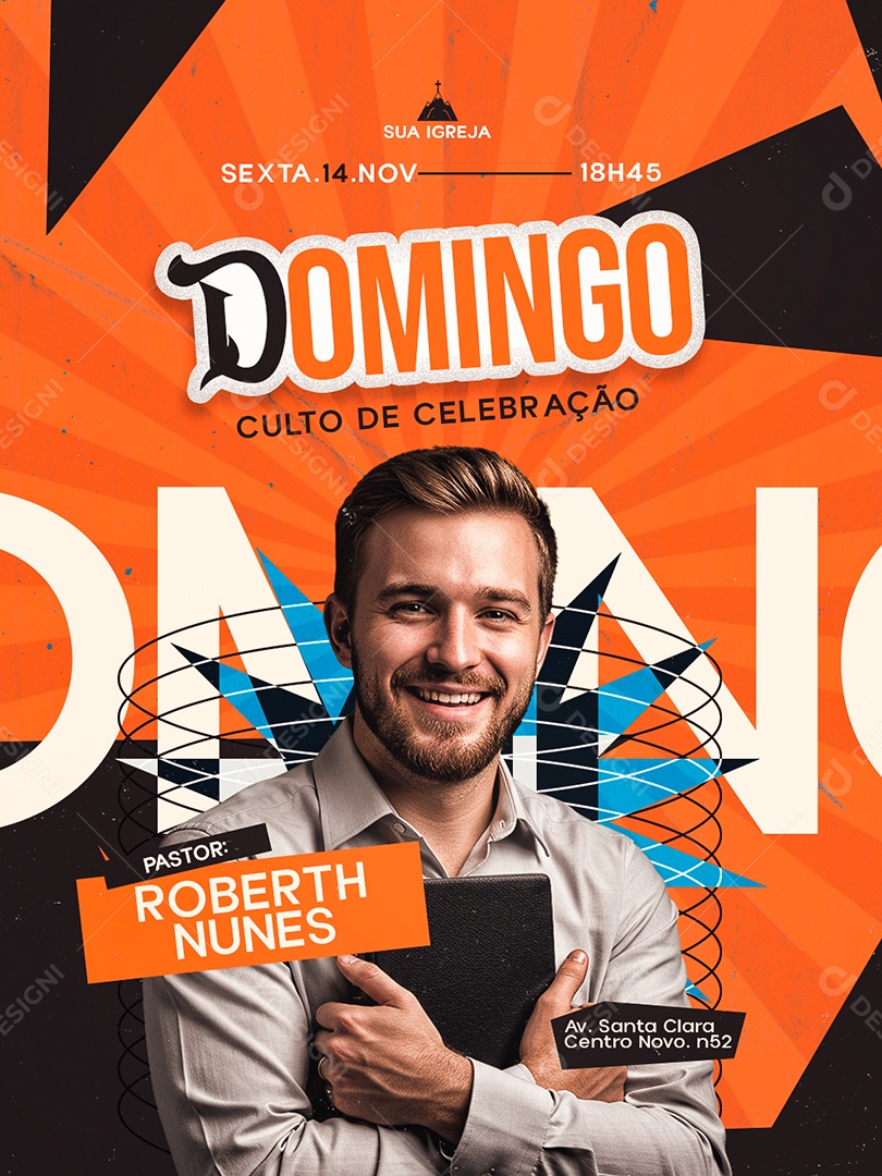 Flyer Gospel Domingo Culto de Celebração Social Media PSD Editável