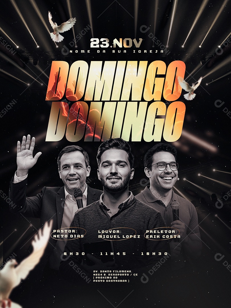 Flyer Gospel Domingo Social Media PSD Editável